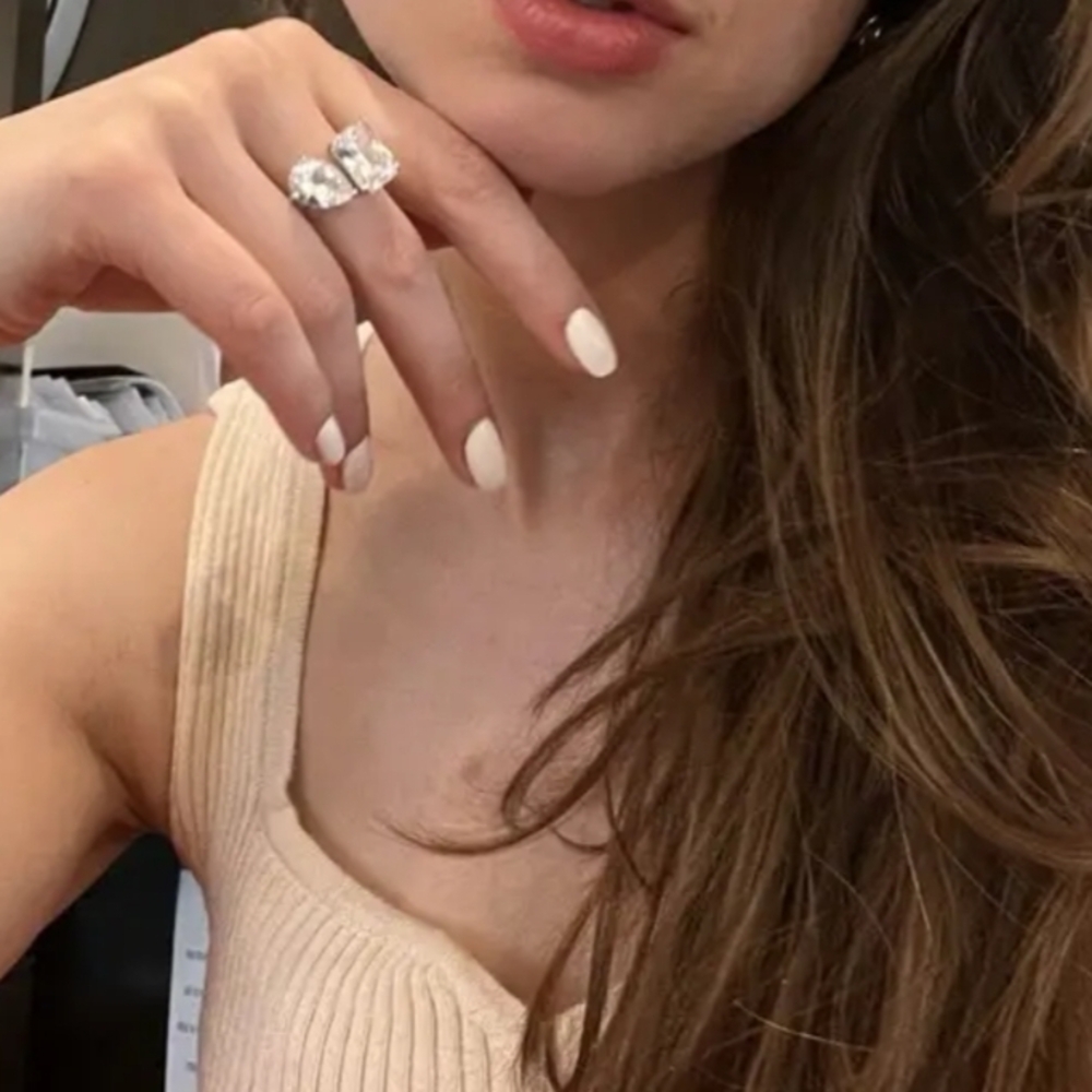 White Rhodium Double Stone Ring - Picture 4 of 4